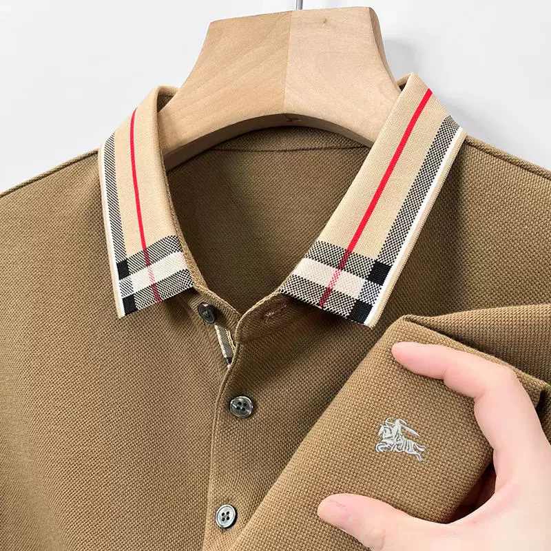 Men’s Luxury Brown Polo T-Shirt with Striped Collar