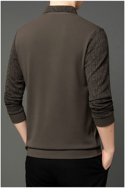 Men’s Brown V-Neck Layered Shirt Style Printed Full Sleeve T-Shirt