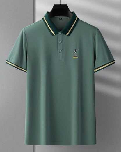 Men’s Green Polo T-Shirt with Green Striped Collar