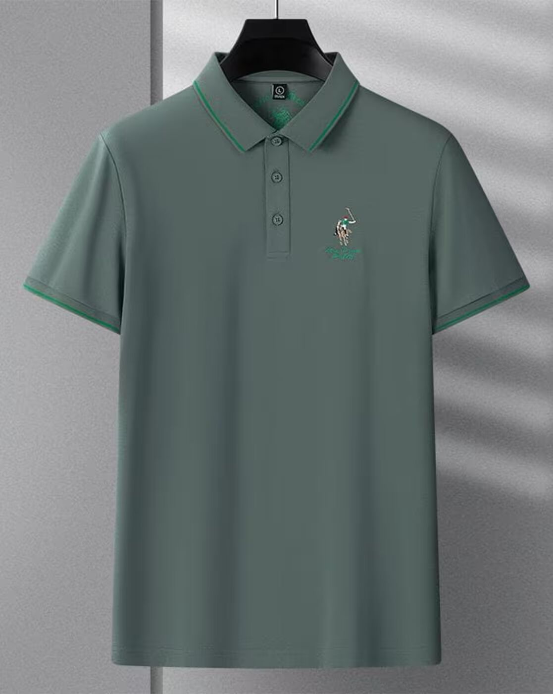 Men’s Green Premium Polo T-Shirt with Contrast Lined Collar & Sleeves