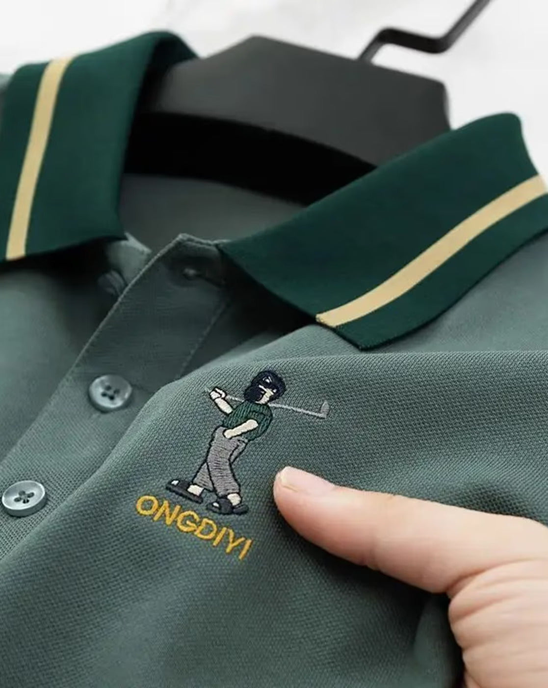 Men’s Green Polo T-Shirt with Green Striped Collar