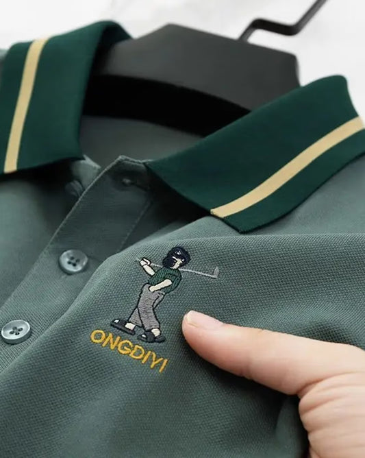 Men’s Green Polo T-Shirt with Green Striped Collar