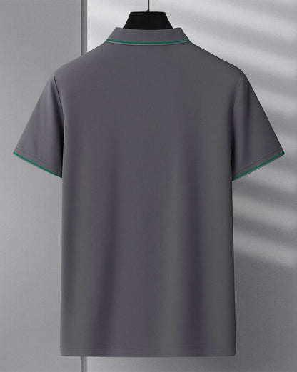 Men’s Grey Premium Polo T-Shirt with Contrast Lined Collar & Sleeves