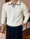 Men’s White Polo Collar Knit T-shirt with Black Trim