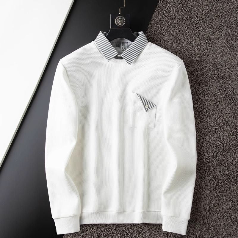 Men’s White Textured Polo T-shirt with Contrast Collar