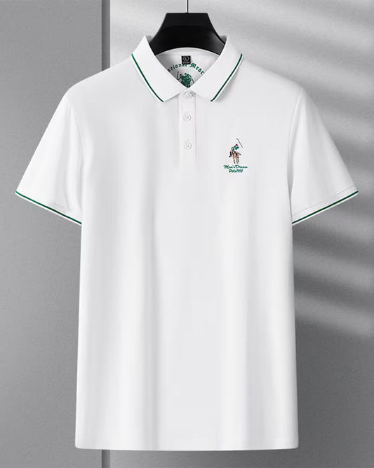 Men’s White Premium Polo T-Shirt with Contrast Lined Collar & Sleeves