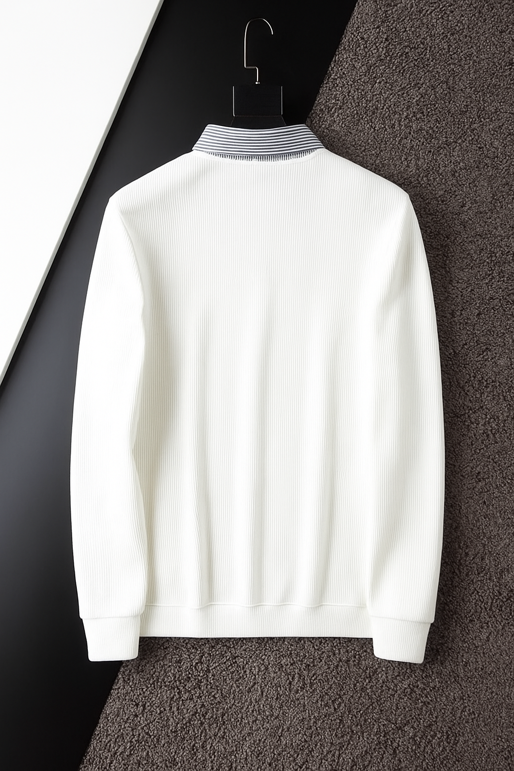 Men’s White Textured Polo T-shirt with Contrast Collar