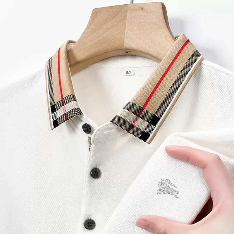 Men’s Luxury White Polo T-Shirt with Striped Collar