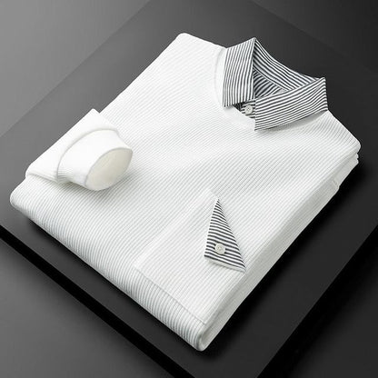 Men’s White Textured Polo T-shirt with Contrast Collar